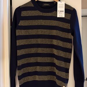 Scotch and Soda Navy and Gold sparkle stripe Navy Crewneck Sweater